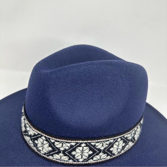 Fadivo Felted Style Fedora Buckaroo Navy Blue Hat - Southwestern Hat Band - Picture 5 of 8